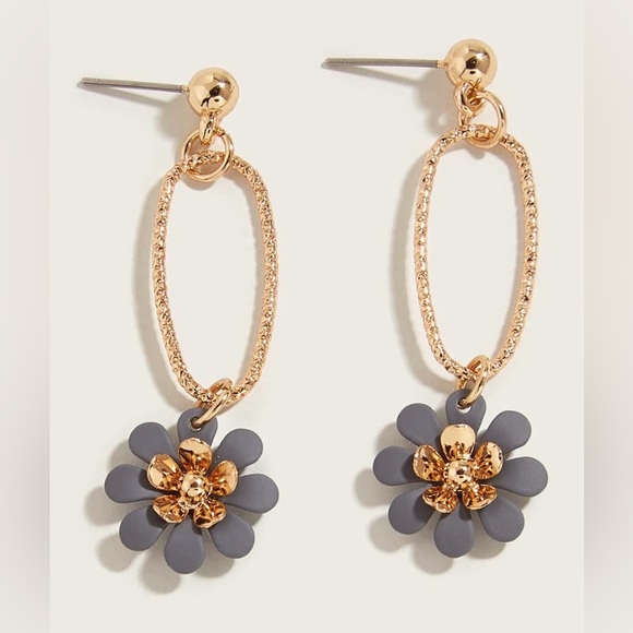 Gold & Gray Floral Drop Earrings - Picture 1 of 2
